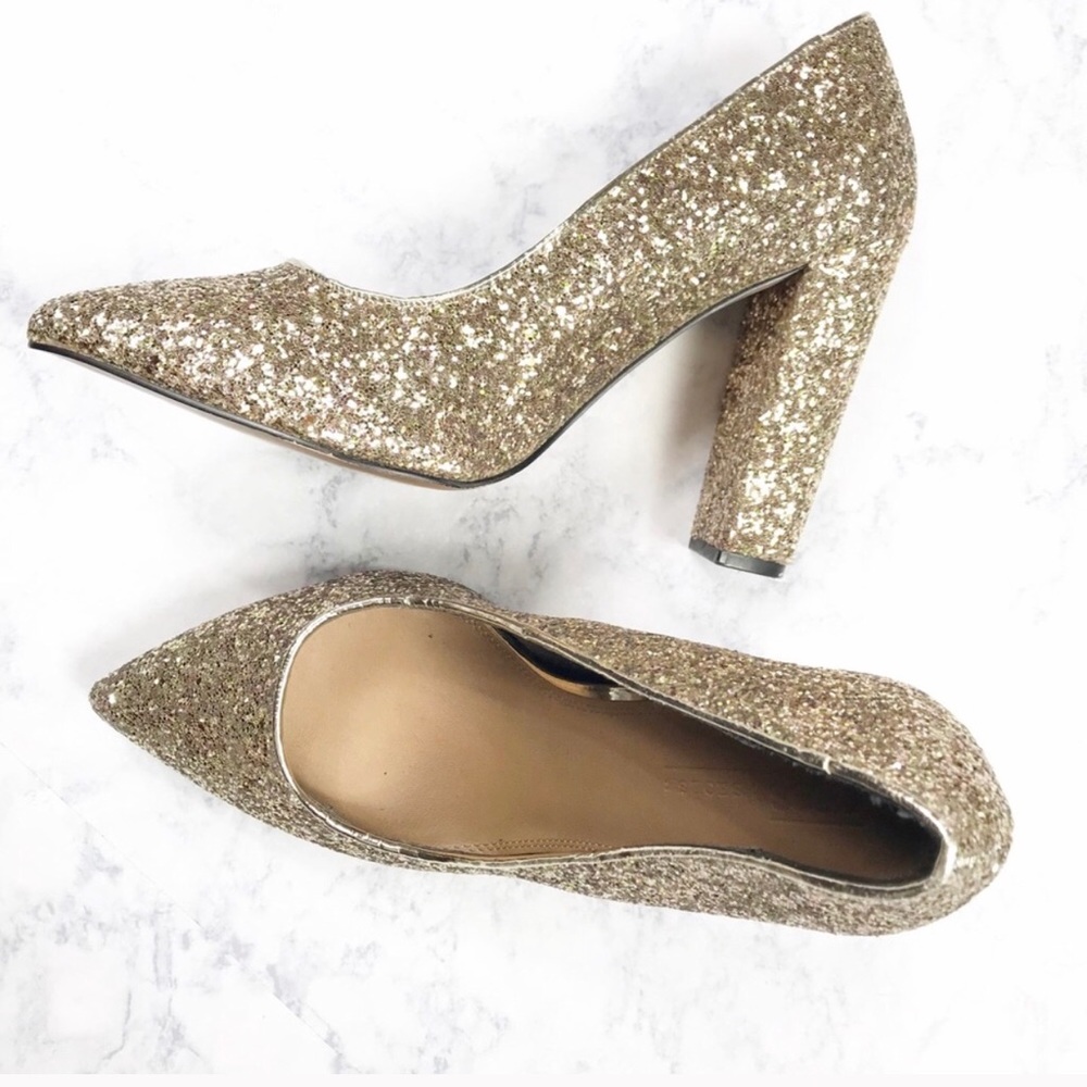 ASOS glitter chunky heels gold 10